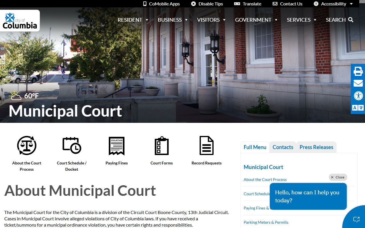 Columbia Municipal Court phone directory information