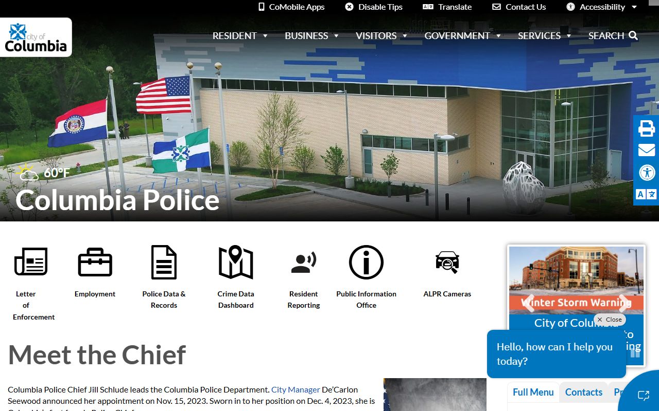 Columbia Police Department phone directory records page