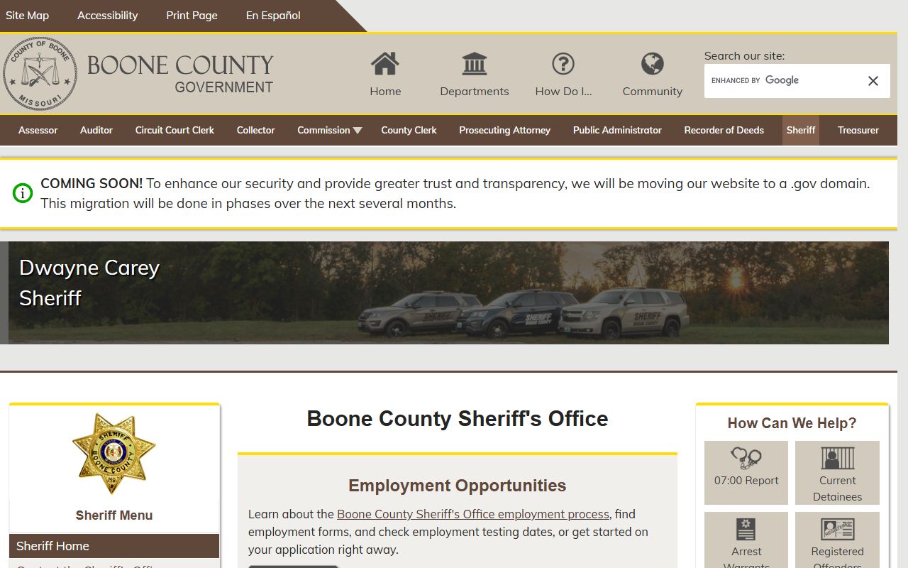 Boone County Missouri phone directory sheriff office website