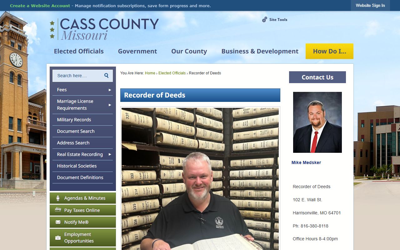 Cass County Missouri phone directory recorder of deeds page