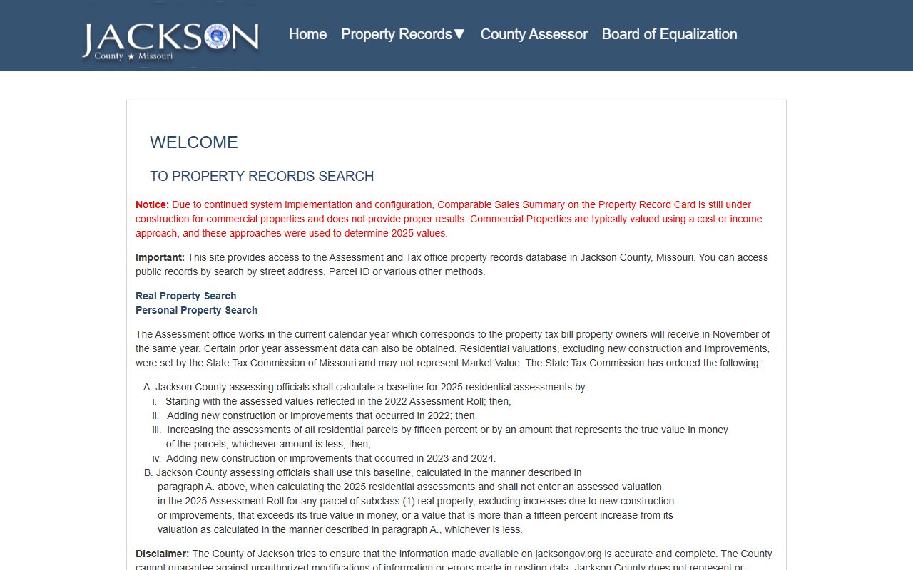 Jackson County Missouri phone directory property search portal
