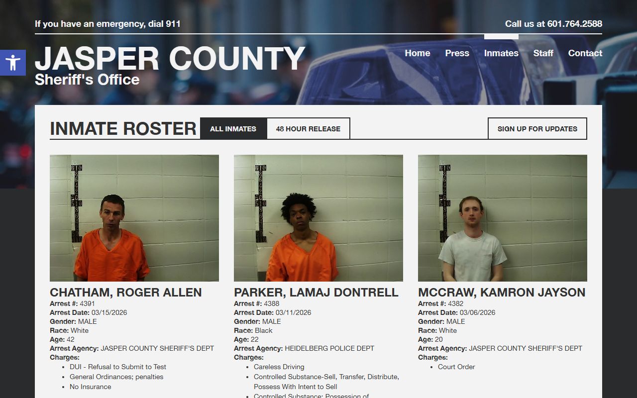 Jasper County Missouri phone directory jail roster page