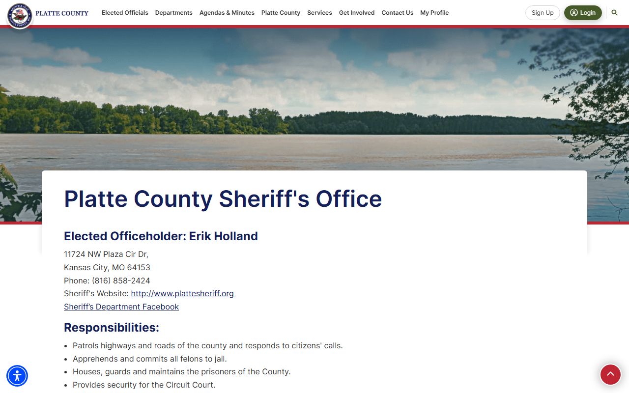 Platte County Missouri phone directory sheriff office page