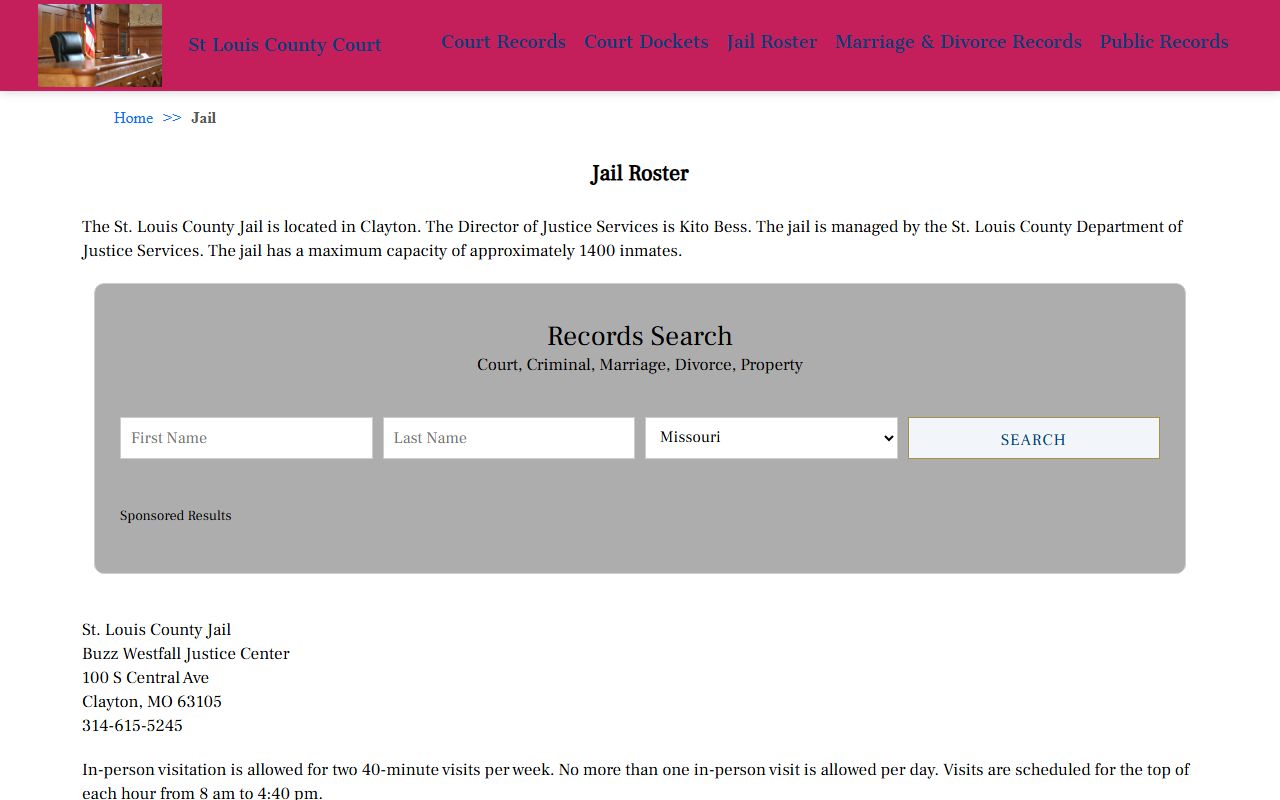 St. Louis County Missouri phone directory jail roster search
