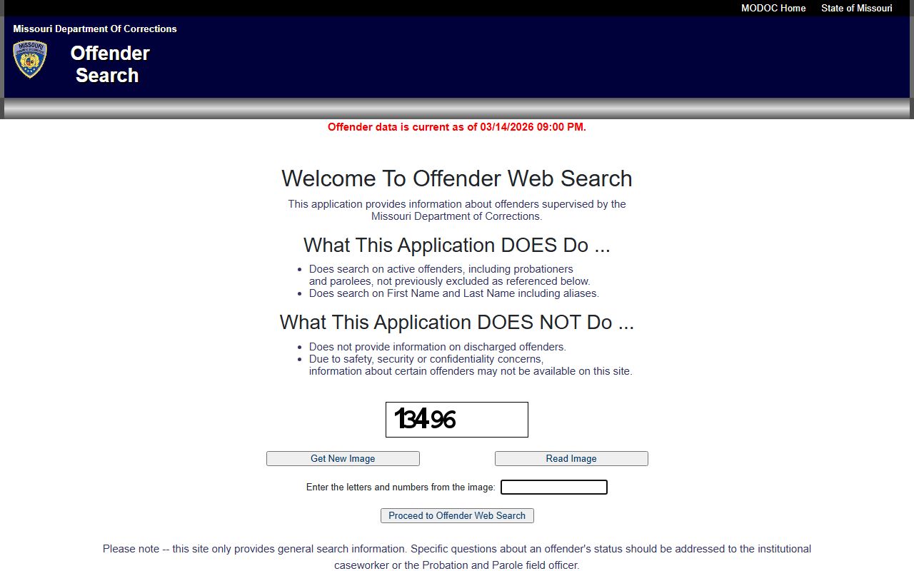 Missouri DOC offender phone directory search database